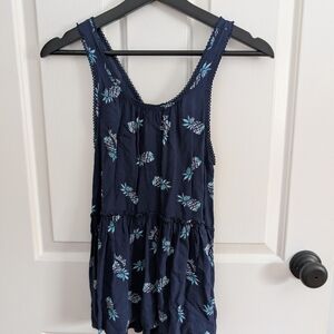 Hollister Women's Peplum Navy Tank Top with Teal And White Pineapple Print